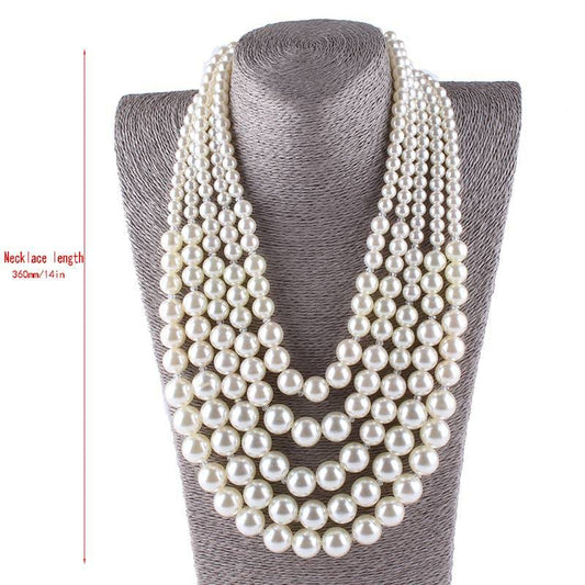 Long Pearl Necklace 5 Multilayered Statement Necklace