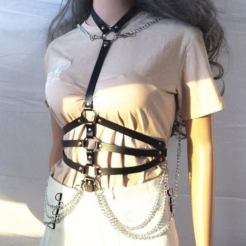 Sexy Gothic Leather Belt Chain Harness