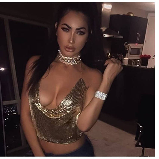 Metal Sexy Backless Gold Crop Top