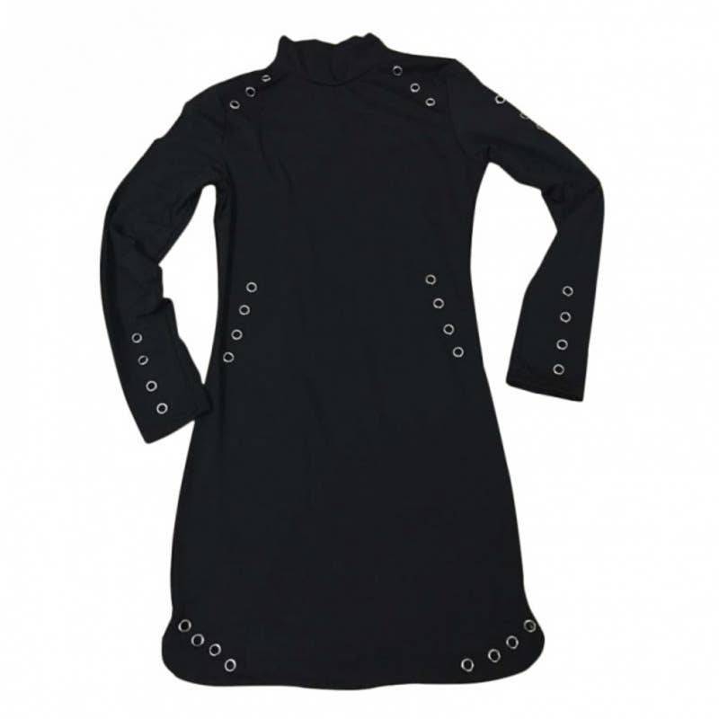 Sexy Black Dress Long Sleeve High Neck Party Dress Bodycon Size L