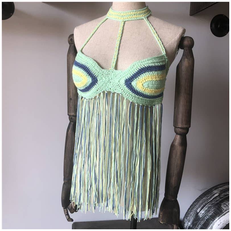 Handmade Crochet Beach Bikini Top Light Green One Size
