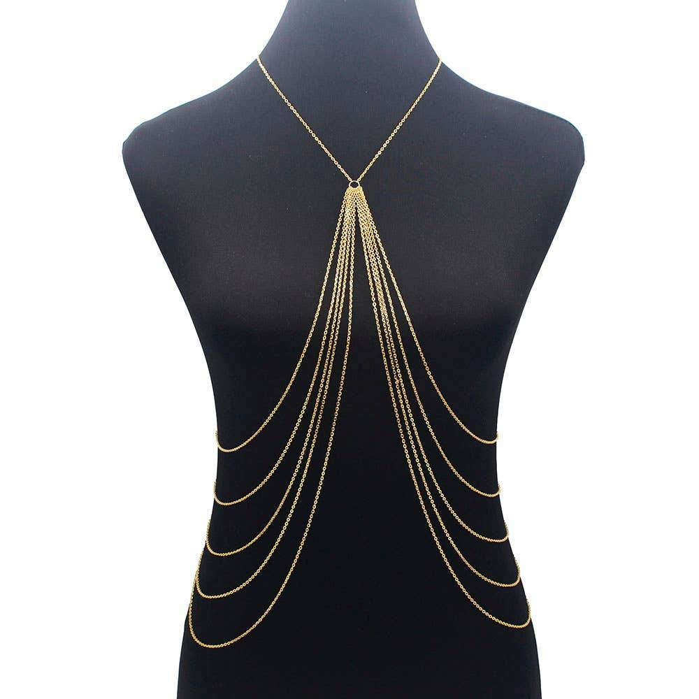 Gold Long Tassel Body Chain Necklace