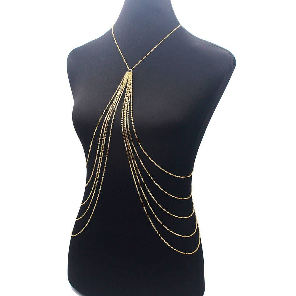 Gold Long Tassel Body Chain Necklace