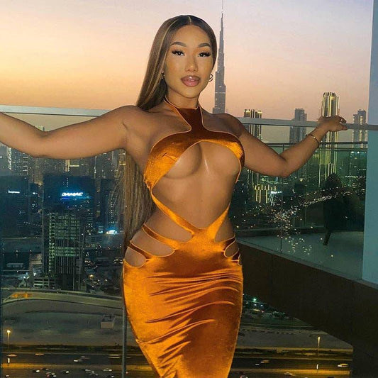 Sexy Halter Dress Night Club Backless Bodycon Size L